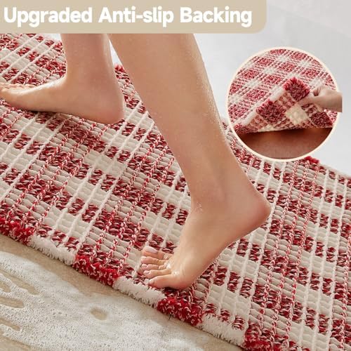 TYUU Christmas Bathroom Rugs, Cute Waffle Bath Mat, 30x20 Red & White