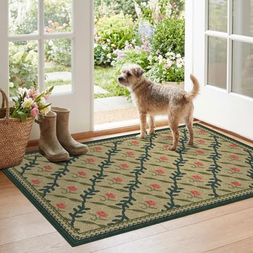 Floral Outdoor Rug - 28"x43" Front Door Mat Indoor Outside Entrance