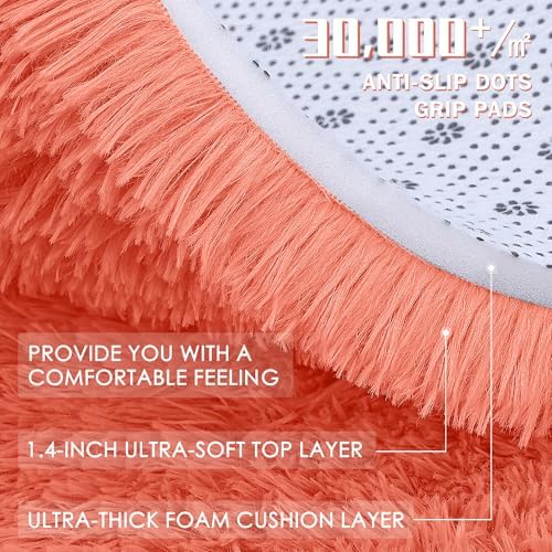 OLANLY 2x8 Machine Washable Runner Rugs for Hallway, Soft Fluffy Shaggy Bedside Rugs for Bedroom, Living Room, Indoor Floor Carpet for Kids Girls and Boys, Home Decor Aesthetic, Coral Red