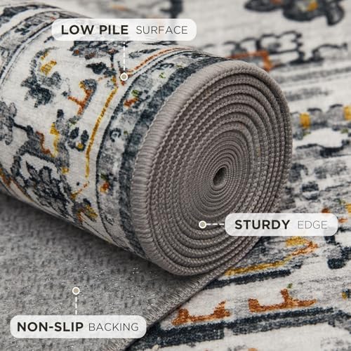 Joydeco Washable 2x6 Hallway Runner Vintage, White&Light Gray&Dark Gray