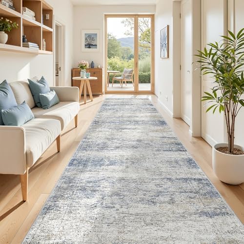 3x16 Runner Rug Non Slip,Washable Hallway Runner Rug,Blue