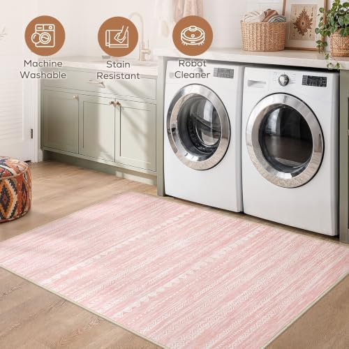 Nakagishi Boho 4x6 Pink Area Rug Living Room Rugs Machine Washable