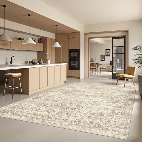 6x9 Area Rugs for Living Room,Large Washable Rug,Beige