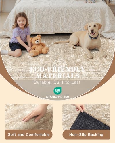 Madane 8x12 Area Rugs for Living Room, Washable Natural Rug Beige/Brown