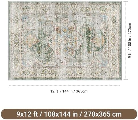 befbee 9x12 Area Rugs for Living Room, Washable Vintage Non Slip Rug