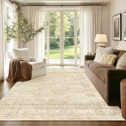 4x6 Ft Area Rugs for Living Room, Soft Non-Slip Machine Washable Rug, Vintage Stain Resistant Carpets for Bedroom Nursery Dining Room Home Decor (Beige)