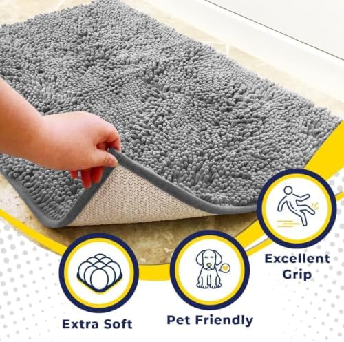 Muddy Mat® | Super Water Absorbent Door Mat Indoor, Microfiber Quick Dry Chenille Entryway Rug, Slip Resistant Front Door Mat, Indoor Mats for Entryway, Machine Washable Pet Rug, Light Grey 36" x 46"