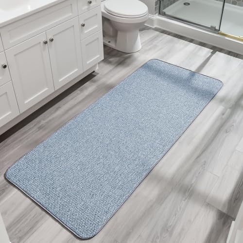 Bosap Bath Mat,Ultra Thin Bathroom Runner Rugs,Large Bath Mats for Bathroom,Quick Dry,Non-Slip,Machine Washable,Low Pile,Bath Rug,Shower Outside,Sink,Home Decor Accessories.Blue,1'9"x3'11"（21x47inch）