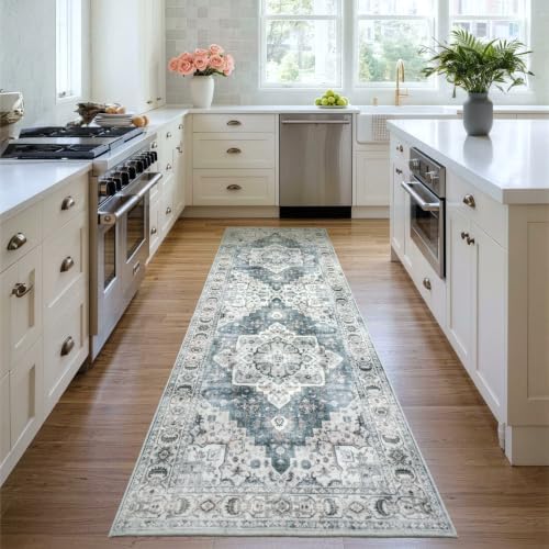 Lessymo Washable 2 x 6 Runner Rugs,Soft for Entryway Blue Grey/Beige