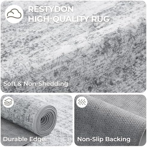 5x7 Area Rugs for Living Room,Large Washable Rug,Grey