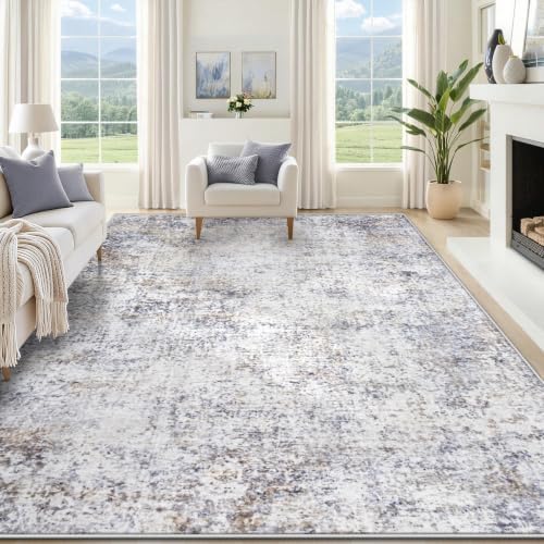 XLUEZ 9x12 Area Rug for Living Room, Washable Modern Abstract Large Area Rug Neutral Soft Non Slip Kids Rug Stain Resistant Indoor Carpet for Bedroom Dining Room Playroom Office(Bluegrey, 9'x12')