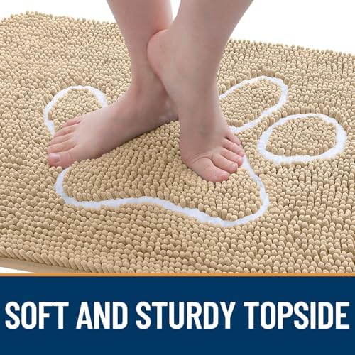OLANLY Dog Door Mat for Muddy Paws 44x24, Paw Print Design Chenille Mud Mat
