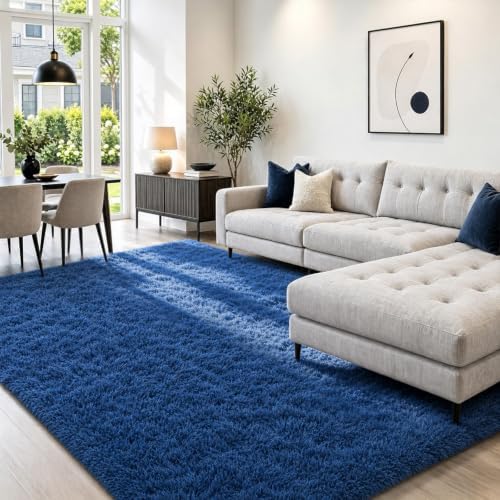 Ophanie 5x7 Blue Rugs for Living Room,Kids Rug,Playroom Navy Area Rugs for Boys Girls Teen Decor,Fluffy Fuzzy Soft Plush Shaggy Bedside Floor Bedroom Carpet for Teen with Over 99 pcs Pile fibers