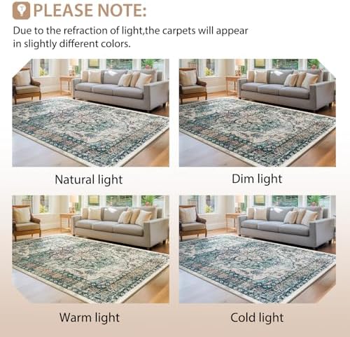 BESTSWEETIE Washable Boho 6x9 Area Rug, No Pile for Living Room, Green