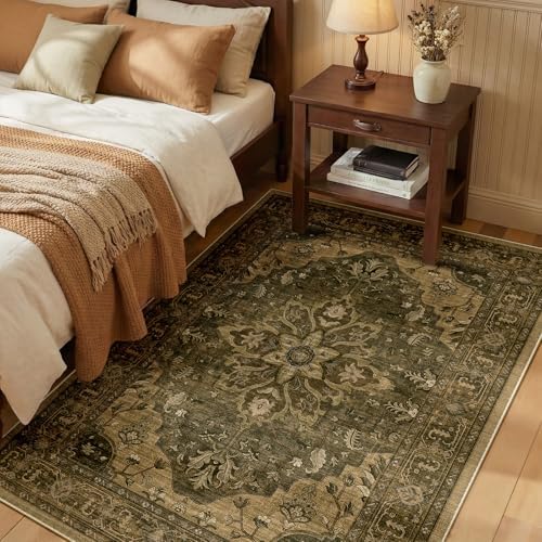 RELEANY Washable Area Rug, 3'x5', Brown/Dark Brown