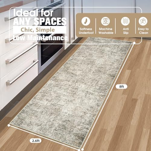 Runner Rugs for Hallways Kitchen 2.6x8 Non Slip Washable Beige Brown