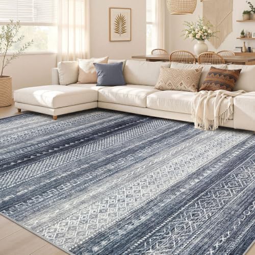 Nakagishi Boho 9x12 Area Rug Living Room Rugs Machine Washable Blue