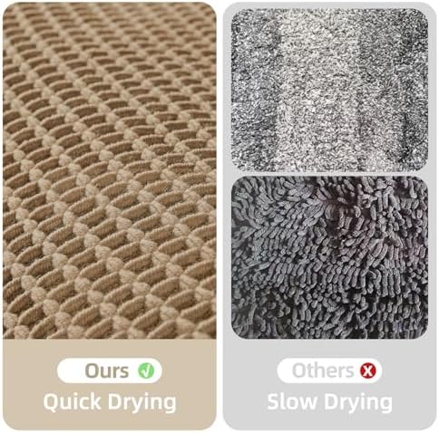 TYUU Waffle Runner Rug Bathroom, Long Boho Bath Mat Non Slip, 60x24 Khaki