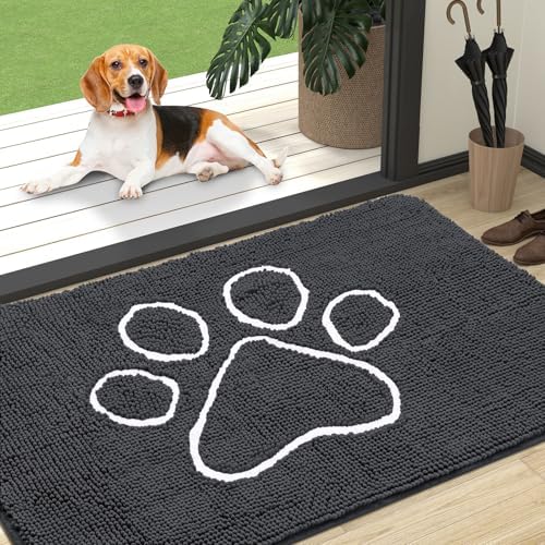 OLANLY Dog Door Mat for Muddy Paws 47x32, Paw Print Design Chenille Mud Mat