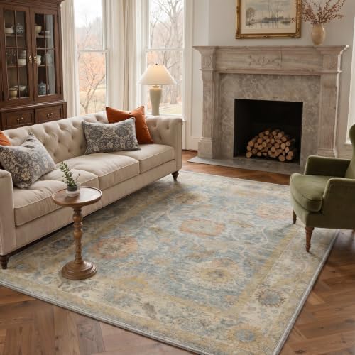 Bavni 8X10 Living Room Area Rug, Boho Vintage Floral Washable Non Slip