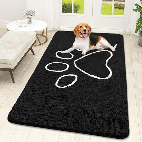 OLANLY Dog Door Mat for Muddy Paws 59x32, Paw Print Design Chenille Mud Mat