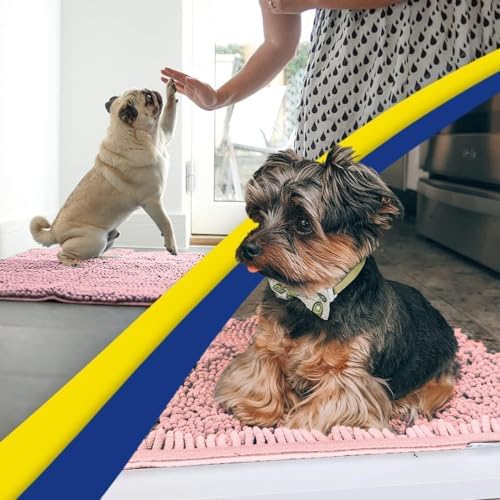 Muddy Mat® | Super Water Absorbent Door Mat Indoor, Microfiber Quick Dry Chenille Entryway Rug, Slip Resistant Front Door Mat, Indoor Mats for Entryway, Machine Washable Pet Rug, Pink 48"x72"
