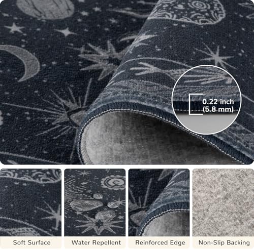 Vacuum-Friendly, 4x6 Washable Area Rug, Blue Gray White