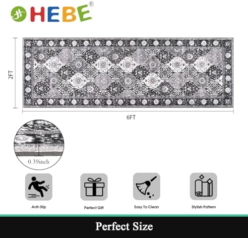 HEBE Hallway Runner Rug 2'x6', Washable Non Slip Kitchen Rug Runner