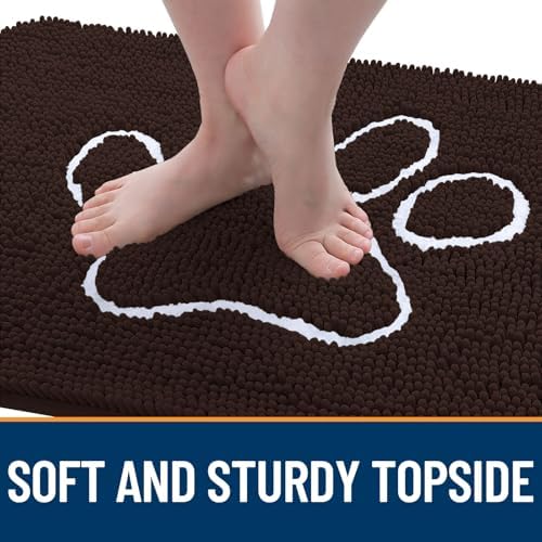 OLANLY Dog Door Mat for Muddy Paws 40x24, Paw Print Design Chenille Mud Mat