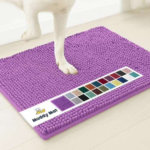 Muddy Mat® | Super Water Absorbent Door Mat Indoor, Microfiber Quick Dry Chenille Entryway Rug, Slip Resistant Front Door Mat, Indoor Mats for Entryway, Machine Washable Pet Rug, Purple 48"x60"