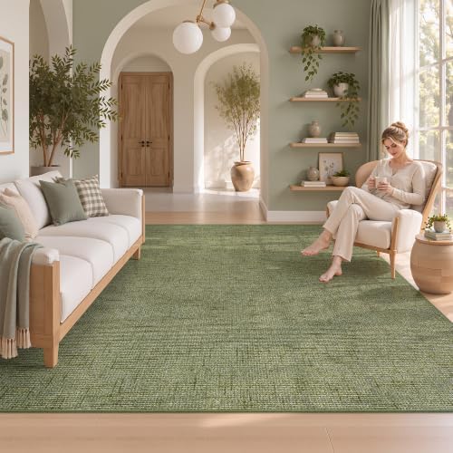 Valenrug Washable Rugs 5x7, High-Low Pile Area Rugs for Living Room, Green