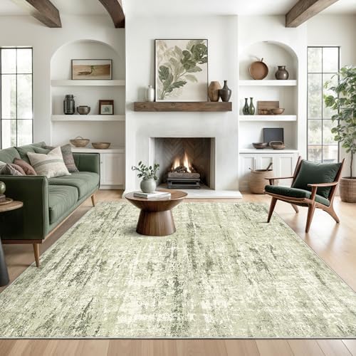 Valenrug 8x10 Area Rugs for Living Room, Abstract Large Washable Rug Green
