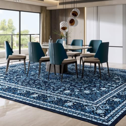 Lessymo Washable Area Rug 6x9 Living Room, Soft Bedroom Rugs Blue White