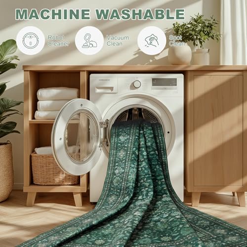Hallway Runner Rug: 2.6x8 Kitchen Rugs for Living Room Deep Green