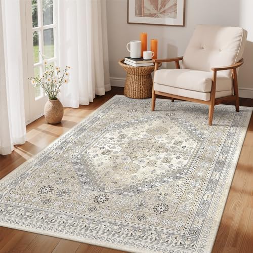 zesthome 4x6 Area Rug for Entryway,Washable Kitchen Rug,Beige