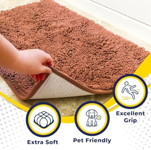 Muddy Mat® | Super Water Absorbent Door Mat Indoor, Microfiber Quick Dry Chenille Entryway Rug, Slip Resistant Front Door Mat, Indoor Mats for Entryway, Machine Washable Pet Rug, Peach 32" x 70"