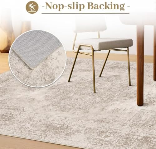 XLUEZ Area Rug 6x9 Living Room Rug, Machine Washable Vintage Distressed Medallion Rug Non-Slip Soft Low Pile Large Indoor Rugs for Bedroom Kitchen Dining Room Office(Brown,6'x9')