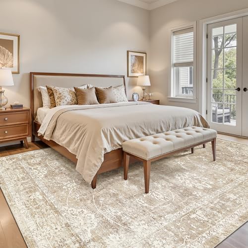Madane 9x12 Area Rugs for Living Room, Washable Neutral Rug Beige/Brown