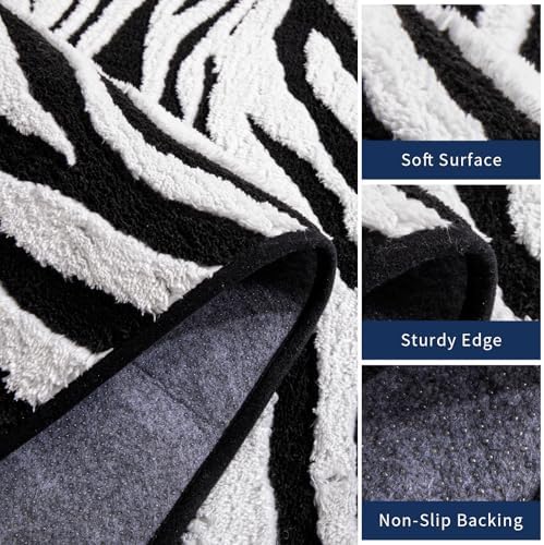 YIHOUSE Zebra Hallway Runner Rugs 2x8: Black and White Modern Washable Rug