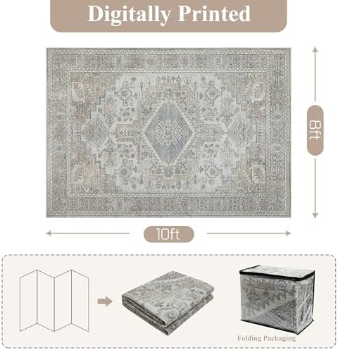 6x9 Washable Area Rugs for Living Room,Bedroom,Dining Room- Retro Taupe