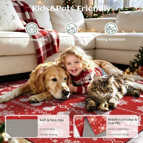 2x3 Christmas Holiday Area Rug, Washable Non‑Slip Low‑Pile Xmas Small Rug for Entryway Foyer Hallway Kitchen, Winter Indoor Christmas Home Decor(Red Sweater Deer)