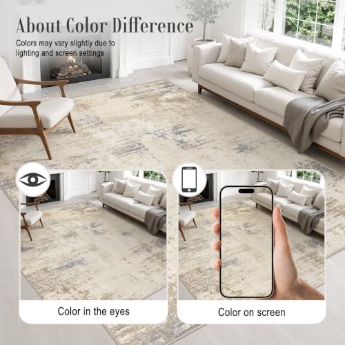 3x14 Washable Runner Rug：Modern Abstract Soft Carpet Beige Brown