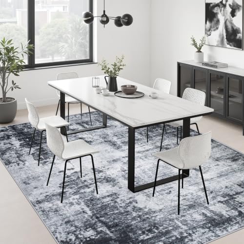 6x9 Area Rug Living Room Rug: Washable Modern Abstract Soft Thin Rug Indoor Floor No Slip Stain Resistant Carpet for Bedroom Dining Room Farmhouse Nursery Home Office - Dark Black
