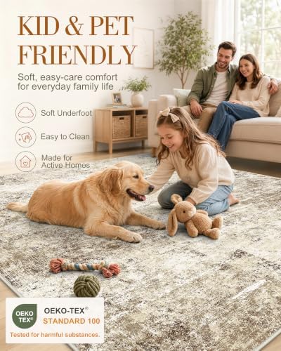 OLANLY 8ft Round Washable Rug, Soft Non Slip Carpet for Bedroom Living Room