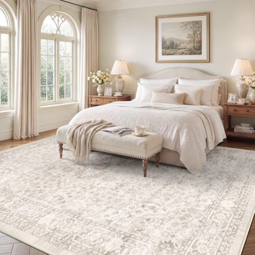 SameBed 8x10 Area Rug Living Room, Vintage Washable Carpet Neutral Beige