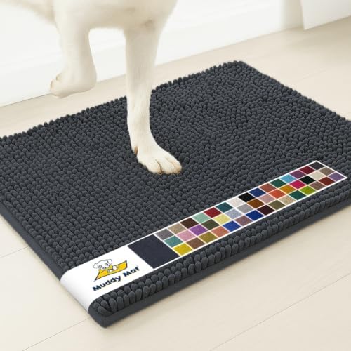 Muddy Mat® | Super Water Absorbent Door Mat Indoor, Microfiber Quick Dry Chenille Entryway Rug, Slip Resistant Front Door Mat, Indoor Mats for Entryway, Machine Washable Pet Rug, Charcoal 24" x 40"