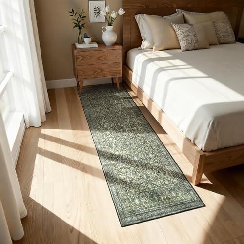 3' X 10' Area Rugs for Hallways, Green Washable Non-Slip Kitchen Runner Rug