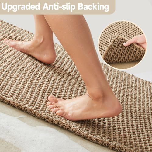 TYUU Waffle Bath Mat, Boho Bathroom Rugs Non Slip, 36x24 Beige