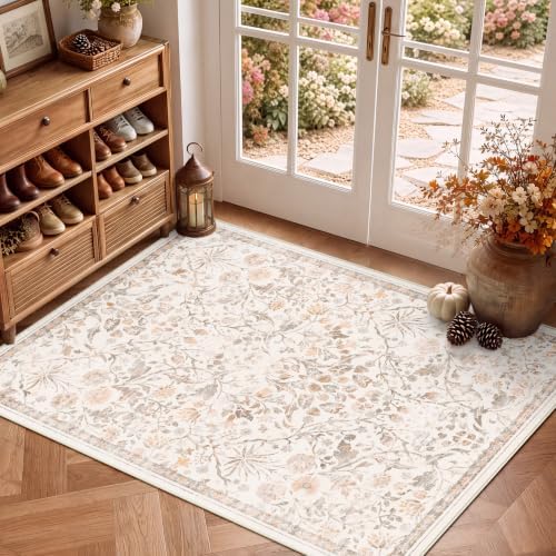 SameBed 4x6 Area Rug Living Room, Vintage Washable Carpet Cream Beige