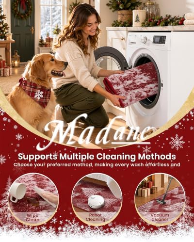 Madane Christmas Runner Rug 2x10 for Hallway, Washable Soft Kitchen Rug Red